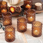 36 Pack Amber Votive Candle Holders, Glass Tea Lights Candle Holder for Boho Wedding Decor,Amber Candle Holders for Home Decor Gift Fall Wedding Christmas, Thanksgiving Party Table