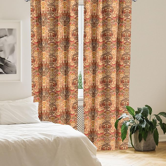 Ambesonne African Curtains, Motif with Pattern Design, Window Treatments 2 Panel Set for Living Room Bedroom, Pair of - 28" x 95", Brown Orange
