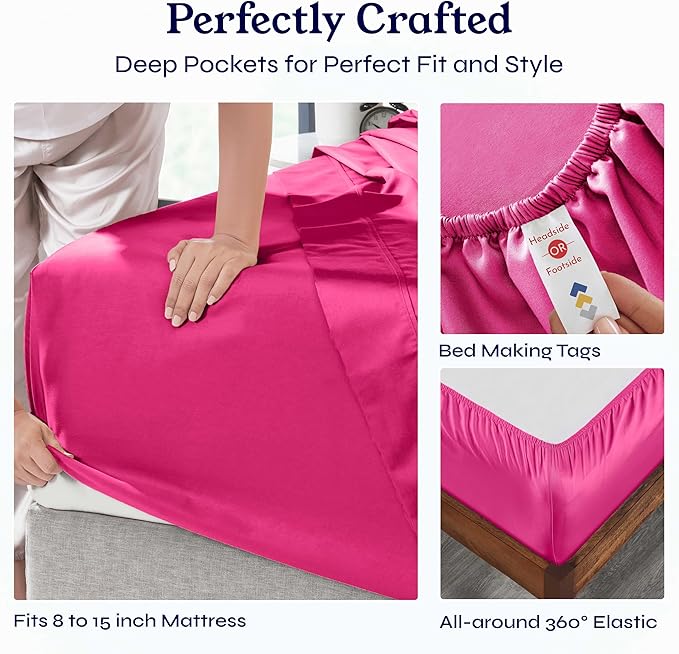 California Design Den Natural 100% Cotton Bed Sheets Twin XL Size Set - 400 Thread Count Sateen, Twin XL Sheets Set, Deep Pockets, All Around Elastic, Cool and Durable Bedding for Dorm Room - Hot Pink
