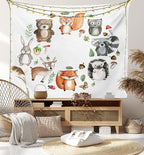 Lunarable Woodland Tapestry, Animals of The Forest Mushrooms Acorns Circular Frame Cartoon Pastel Colors, Wide Wall Hanging for Bedroom Living Room Dorm, 60" X 40", Multicolor