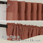 RYB HOME Semi Sheer Linen Blend Curtains 63 inch Length, Light Filtering Semi Transparent UV Protection Window Panels Drapes for Farmhouse, Living Room, Study, W 52 x L 63 inch, Terracotta