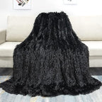 Tuddrom Decorative Extra Soft Faux Fur Throw Blanket 50" x 60",Reversible Fuzzy Long Hair Shaggy Throw Blankets, Fluffy Cozy Plush Fleece Comfy Microfiber Fur Blanket for Couch Sofa Bed, Black