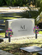 Artificial Cemetery Flowers for Grave: Memorial Day Flowers for Cemetery - Outdoor Grave Decorations - 2 Pcs Purple Violet Mums Bouquets with Vases