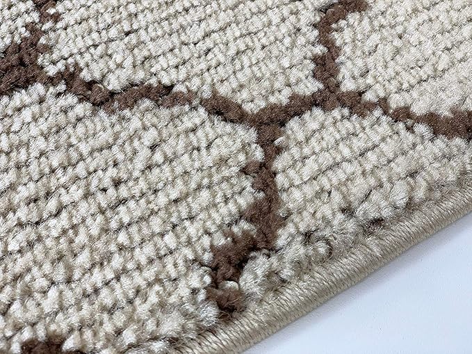 Custom Size Modern Runner Rug Carpet for Hallway Entryway Foyer Kitchen, Slip Resistant Latex Rubber Backed 31 inch Wide X Customized Length, Trellis Beige, 31 inch X 29 feet