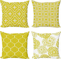 Ambesonne Vintage Throw Pillow Cushion Case Pack of 4, Monochrome Design Grid Trellis Quatrefoil Mesh and Dahlia Flowers Modern Print, Modern Accent Double-Sided Digital Printing, 18", Yellow White