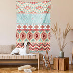 Lunarable Aztec Tapestry Twin Size, Culture Inspirations Ornamental Indigenous Chevron, Wall Hanging Bedspread Bed Cover Wall Decor, Twin Size, Turquoise Beige