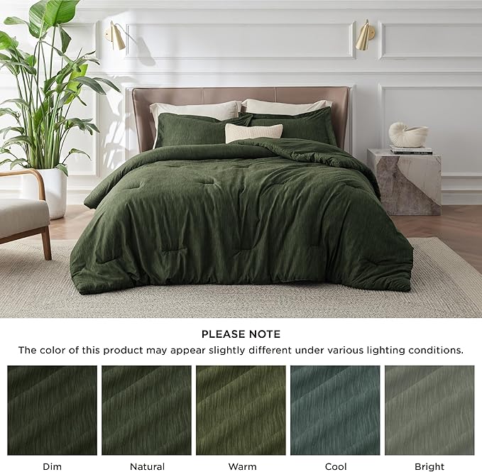 Bedsure Full Comforter Set - Dark Green Soft Bedding for All Seasons, Cationic Dyed Bed Set, 3 Pieces, 1 Full Size Comforter (82"x86") and 2 Pillow Shams (20"x26"+2")