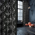NICETOWN Black Sheer Halloween Curtains with Silver Spider Foil Print, Grommet Flowing Voile Sheer Window Treatment for Gothic Bedroom, W54 x L84, 2 Panels
