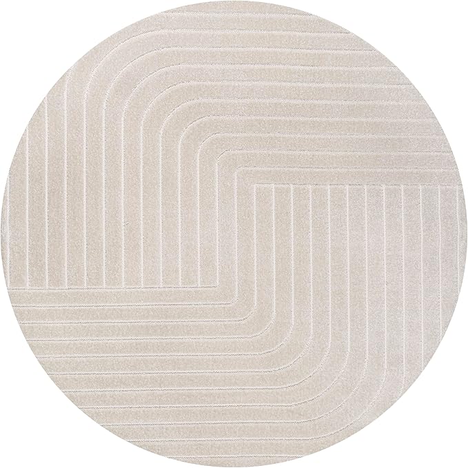 Eyely NCS101A-9R Scandinavian Odense Minimalist Angle Geometric Indoor Rug, Pet Friendly, Non-Shedding, Stain Resistant, Easy-Cleaning, Ivory/Cream, 9' Round, Indoor/Outdoor, Area Rug