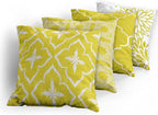 Ambesonne Vintage Throw Pillow Cushion Case Pack of 4, Monochrome Design Grid Trellis Quatrefoil Mesh and Dahlia Flowers Modern Print, Modern Accent Double-Sided Digital Printing, 18", Yellow White