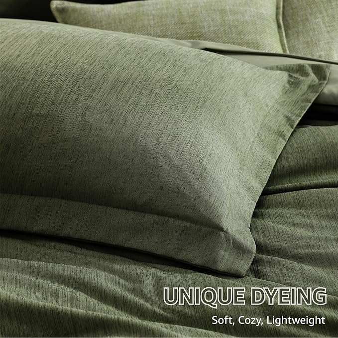 Monbix Full Size Comforter Set, Olive Green Bedding Comforter for Full Size Bed Set Reversible, Bedding Sets Full 7 Pieces, Cationic Dyeing Bed in a Bag with Comforter, Sheets, Pillowcases & Shams