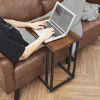 VASAGLE End Table, C Shaped TV Tray with Metal Frame Rolling Casters, Industrial Side Table for Living Room Bedroom, 19.7 x 13.8 x 23.6 Inches, Dark Walnut and Black
