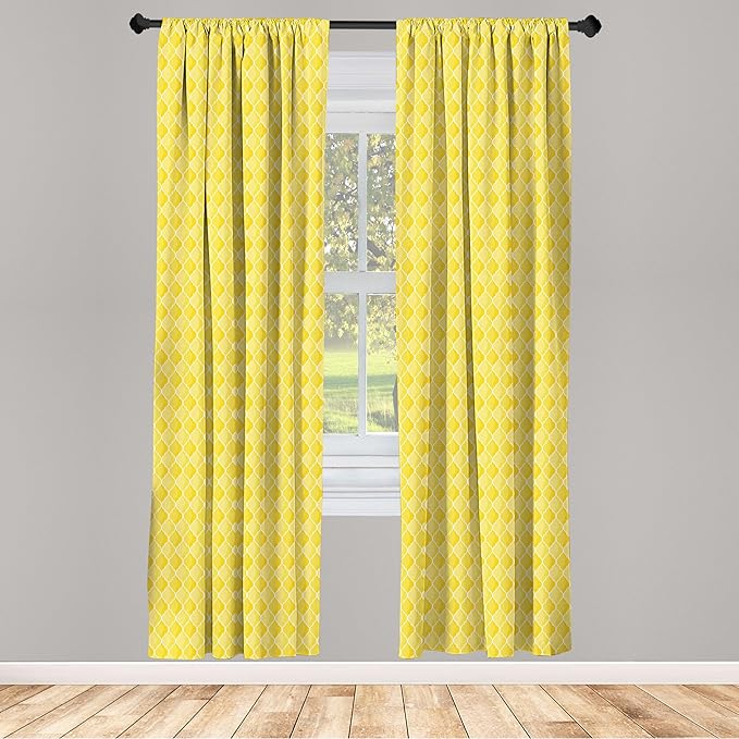 Ambesonne Yellow Window Curtains, Moroccan Trellis Pattern in Yellow Tones Vintage Eastern Pattern, Lightweight Decor 2-Panel Set with Rod Pocket, Pair of - 28" x 63", Mustard Yellow