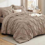 Bedsure Full Size Comforter Sets - Bedding Sets Full 7 Pieces, Pintuck Bed in a Bag Khaki Bed Set with Comforter, Sheets, Pillowcases & Shams