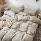 MooMee Bedding Duvet Cover Set 100% Washed Cotton Linen Like Textured Breathable Durable Soft Comfy (Heathered Tannish Linen Grey, Alaska King 132"x120")