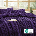 Bedsure Tufted Boho Comforter Set Queen Size - Purple Boho Bed Set, GentleSoft™ 3 Pieces Farmhouse Shabby Chic Embroidery Bedding, Gifts for Woman, Soft Jacquard Queen Comforter for All Seasons