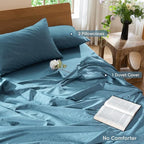MooMee Bedding Duvet Cover Set 100% Washed Cotton Linen Like Textured Breathable Durable Soft Comfy (Heathered Peacock Blue, Queen 90"x90")