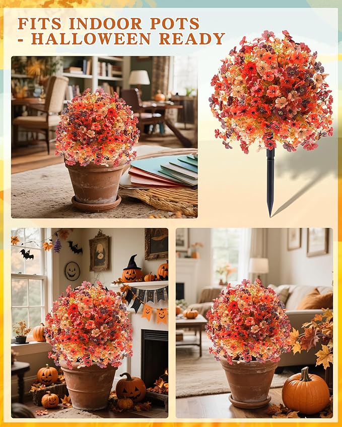 Artificial Mums Topiary Ball Tree With Flowers for Outdoors Fall Decor,Orange UV Resistant Fake Plants With Ground Spike Autumn Decorations for Home,Front Porch,Garden,Thanksgiving,Planters