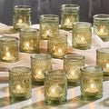 30 Pack Clear Glass Votive Candle Holders, Vintage Candle Holder Bulk, Tealight Candle Holders for Table Centerpieces, Home, Bridal Shower, Birthday, Christmas, Thanksgiving Party Table Decor (Green)