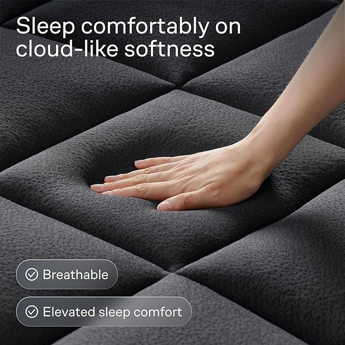 Ultra Soft Queen Size Mattress Topper - Viscose Made from Bamboo Pillow Top Mattress Pad for Back Pain Relief - Naturally Cooling for Hot Sleepers, Black