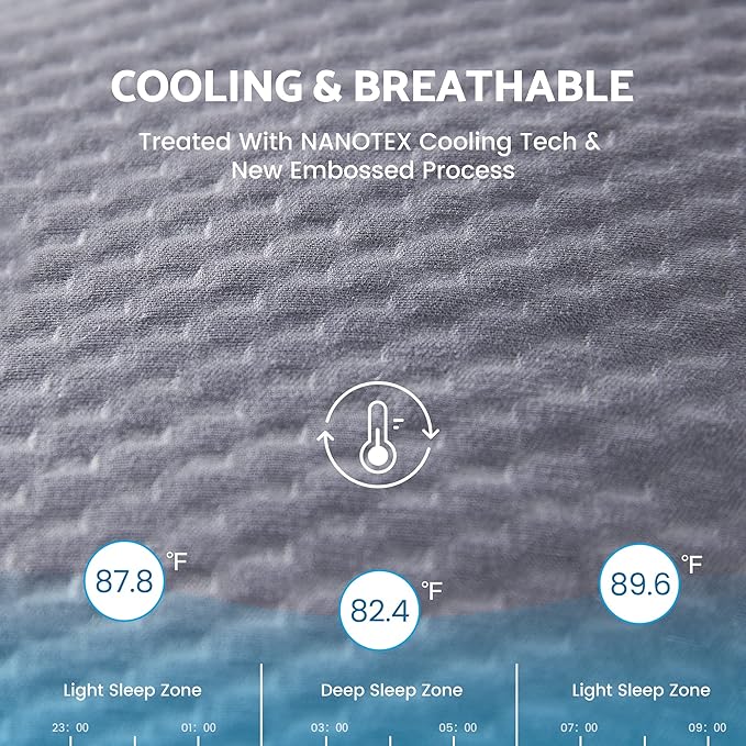 SLEEP ZONE Cooling Mattress Topper Twin XL College Dorm Bedding Quilted Fitted Mattress Pad Cover, Soft Fluffy Down Alternative Pillow Top Bed Topper Deep Pocket 8-21 Inch (Grey, Twin XL)