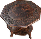 The Wooden Town Farmhouse Octagon Accent End Table, Rustic Side Table Nightstands for Living Room, Bedroom, Foldable Coffee Tables with Carving, Wood Tray Top, Handcrafted Finish, 24"x24"x18" - Burnt