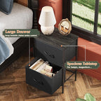 WLIVE Nightstand Set of 2, 2 Drawer Dresser for Bedroom, Small Dresser with 2 Drawers, Bedside Furniture, Night Stand, End Table with Fabric Bins for Bedroom, Dorm, Charcoal Black, Size L