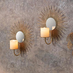 AIM & GGKK Wall Candle Sconce Holder,Set of 2 Mirror Wall Mounted Metal Candle Holder for Home,Living Room, Dining Room,Rustic Farmhouse Boho Decorations