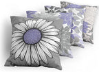 Ambesonne Floral Throw Pillow Cushion Case Pack of 4, Flower Petals Modern Color Palette Chamomile Peony Dahlia and Sunflower Print, Modern Accent Double-Sided Digital Printing, 20", Lavender and Grey