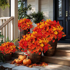 Artificial Fall Flowers Outdoor Fake Mums - 16 Bundles Fake Plants UV Resistant No Fade Faux Plastic Greenery Garden Morning Glory Home Decor (1, MixedFall 4 Colors)
