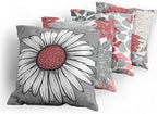 Ambesonne Floral Throw Pillow Cushion Case Pack of 4, Flower Petals Modern Color Palette Chamomile Peony Dahlia and Sunflower Print, Modern Accent Double-Sided Digital Printing, 18", Dark Coral Grey