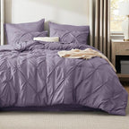 Bedsure Queen Comforter Set - Bed in a Bag Queen Size Bedding 7 Pieces, GentleSoft™ Pintuck Bed Set Gift for Family, Pinch Pleat Grayish Purple Comforter with Sheets, Pillowcases & Shams
