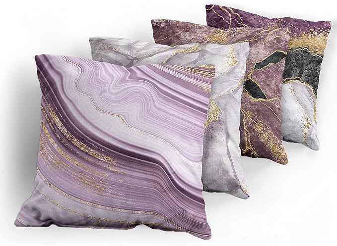 Ambesonne Marble Print Throw Pillow Cushion Case Pack of 4, Quartz Inspired Design of Stone Surface Look Print Modern Style Stained, Modern Accent Double-Sided Digital Printing, 20", Mauve Lilac Grey