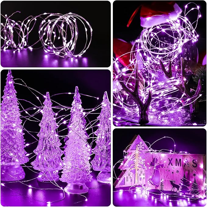 6 Pack LED Fairy Lights 7ft Battery Powered Waterproof Silver Wire 20 Led Mini String Mason Jar Lights for DIY Wedding Party Bedroom Patio Easter Christmas (Purple)