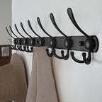 Dseap Coat Rack Wall Mount - 29.5” Long 8-Tri-Hooks Heavy Duty Coat Hanger Rail Wall Hooks for Hanging Coats Hats Clothing Clothes Purse Mudroom Entryway, Black, Pack of 2