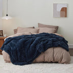 Bedsure GentleSoft Fluffy Navy Blue Blankets Queen Size for Bed, Thick Sherpa Fleece Faux Fur Fuzzy Plush Winter Warm Soft Full Queen Blankets, Bedroom Decor Blue Gifts for Women Men, 90x90