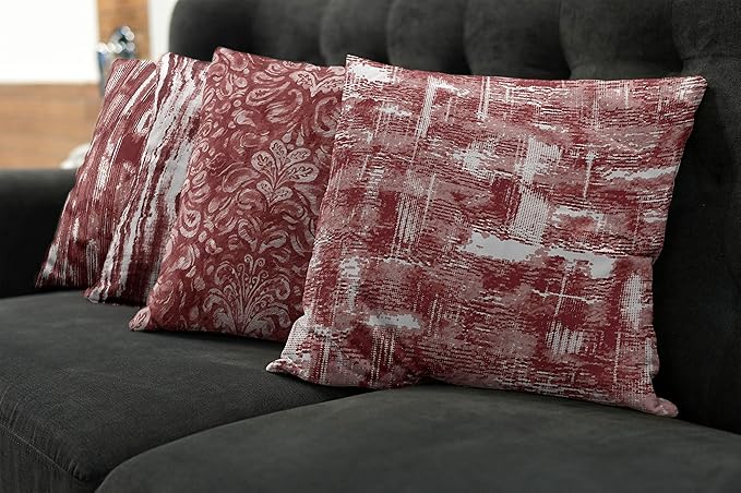 Ambesonne Vintage Throw Pillow Cushion Case Pack of 4, Abstract Grunge Effect Brushstrokes and Waving Striping Stains Paisley Drops, Modern Accent Double-Sided Digital Printing, 24", Maroon Rust White