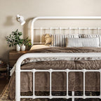 Allewie King Size Metal Platform Bed Frame with Victorian Style Wrought Iron-Art Headboard/Footboard, No Box Spring Required，White