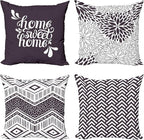 Ambesonne Geometric Throw Pillow Cushion Case Pack of 4, Home Phrase Minimal Zigzag Squama Dahlia Flower Petals Chevron Tribal, Modern Accent Double-Sided Digital Printing, 24", Dark Mauve and White