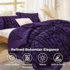 Bedsure Tufted Boho Comforter Set Queen Size - Purple Boho Bed Set, GentleSoft™ 3 Pieces Farmhouse Shabby Chic Embroidery Bedding, Gifts for Woman, Soft Jacquard Queen Comforter for All Seasons