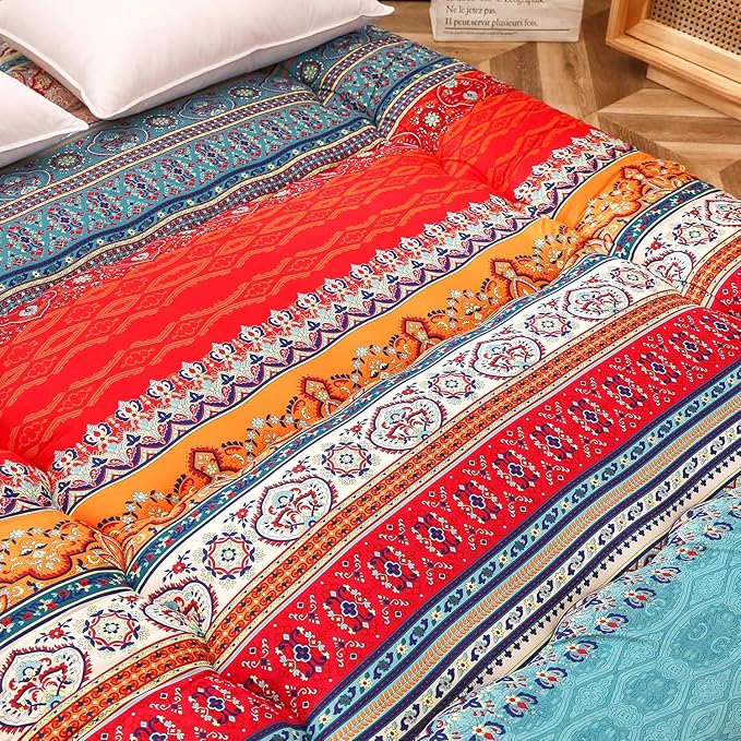 MAXYOYO Bohemian Retro Floor Mattress Vintage Floral Japanese Futon Mattress Roll Up Tatami Floor Mat Foldable Bed Portable Camping Mattress Sleeping Pad Floor Lounger Couch Bed Twin Size