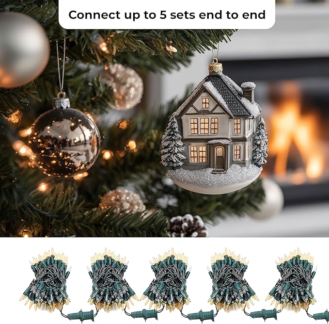 Holiday Essence 300 Mini Clear Lights, Christmas String Lights for Indoor and Outdoor Decorative Use, Green Wire, UL Listed