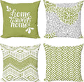 Ambesonne Geometric Throw Pillow Cushion Case Pack of 4, Home Phrase Minimal Zigzag Squama Dahlia Flower Petals Chevron Tribal, Modern Accent Double-Sided Digital Printing, 16", Green and White
