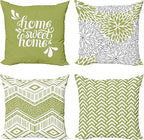 Ambesonne Geometric Throw Pillow Cushion Case Pack of 4, Home Phrase Minimal Zigzag Squama Dahlia Flower Petals Chevron Tribal, Modern Accent Double-Sided Digital Printing, 16", Green and White