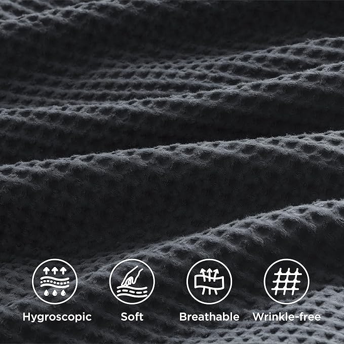 Bedsure Cotton Duvet Cover Set - 100% Cotton Waffle Weave Charcoal Duvet Cover Oversized Queen Size, GentleSoft™ and Breathable Bedding Set for All Season, 3 Pieces, 98"x98"