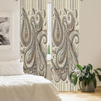 Ambesonne Paisley Curtains, Delicate Bohemian Leafy Motives on Stripes in Neutral Muted Colors, Window Treatments 2 Panel Set for Living Room Bedroom, Pair of - 28" x 84", Warm Taupe Ivory and Sepia