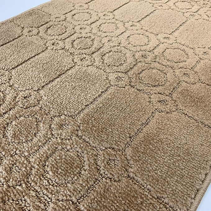 Custom Size Modern Abstract Floor Carpet Runner Rug for Hallways, Slip Resistant Latex Rubber Backed, 31 inch Wide X Customized Length, Art Gold Tan, 31 inch X 12 feet
