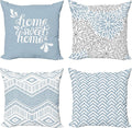 Ambesonne Geometric Throw Pillow Cushion Case Pack of 4, Home Phrase Minimal Zigzag Squama Dahlia Flower Petals Chevron Tribal, Modern Accent Double-Sided Digital Printing, 18", Pale Blue Grey White