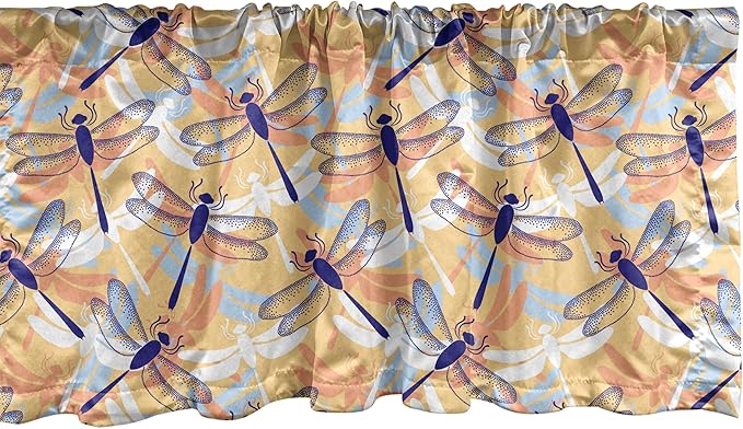 Ambesonne Dragonfly Window Valance, Uneven Big Repetitive Winged Bug 2 Pairs of Patched Wings Flying Orange Blobs, Curtain Valance for Kitchen Bedroom Decor with Rod Pocket, 42" x 12", Sand Brown