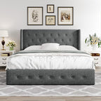 Allewie Full Size Lift Up Storage Bed, Button Tufted Headboard with Wingback, Hydraulic Support, No Box Spring Needed, Dark Grey